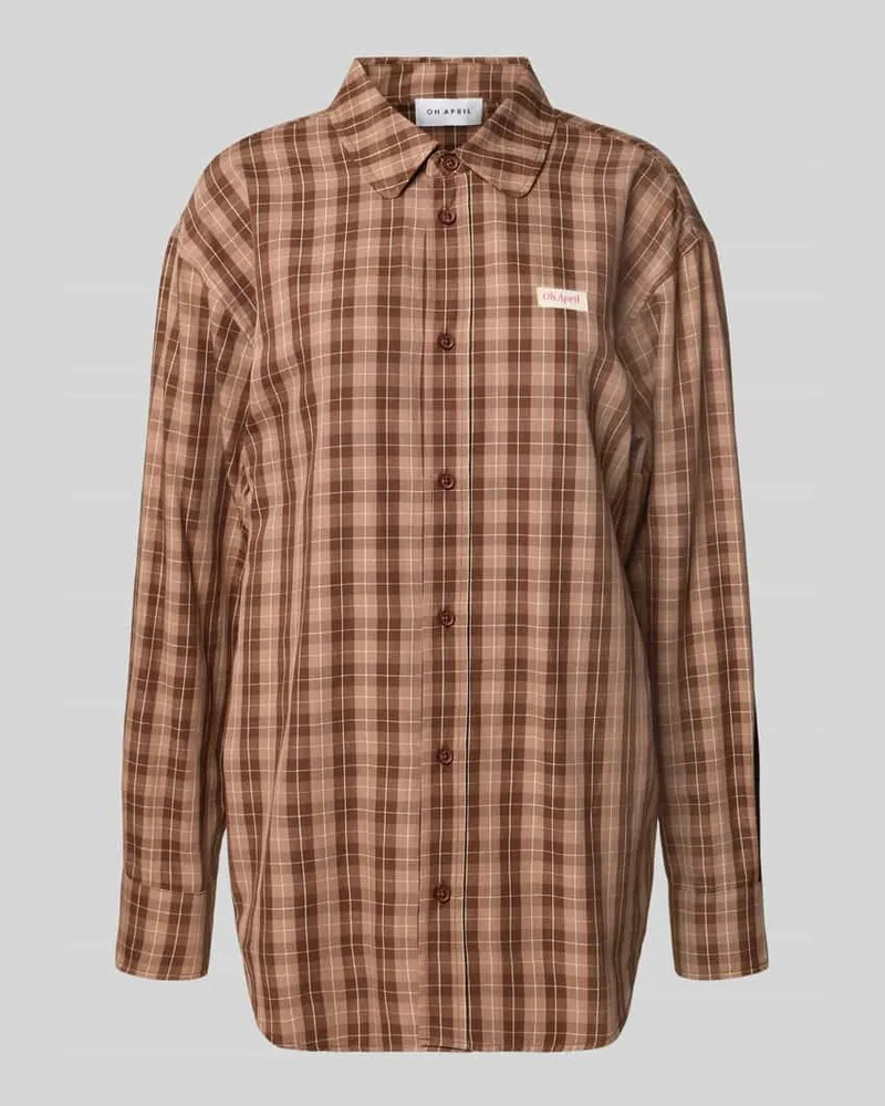 OH APRIL Oversized Hemdbluse mit Label-Detail Modell 'Lilia Dunkelbraun