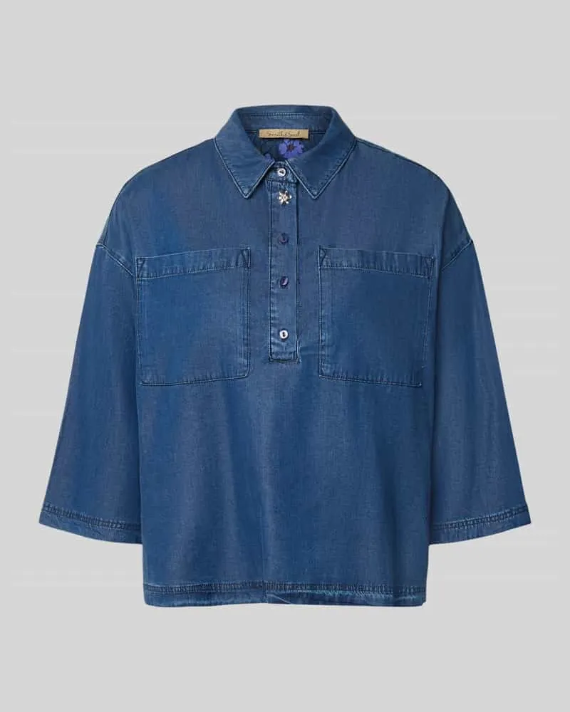 Smith & Soul Relaxed Fit Bluse aus Lyocell-Mix mit Polokragen Jeansblau