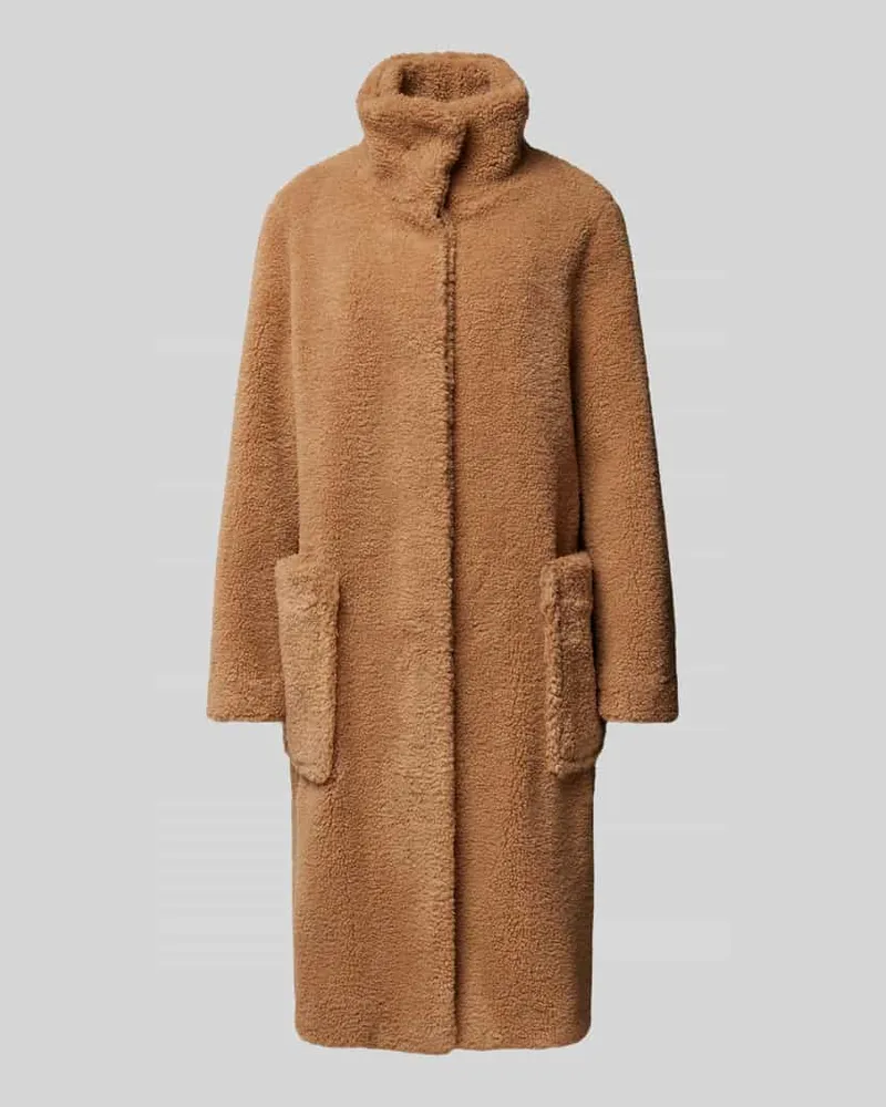 HUGO BOSS Teddyfell-Mantel mit aufgesetzten Taschen Modell 'Cetedy Camel