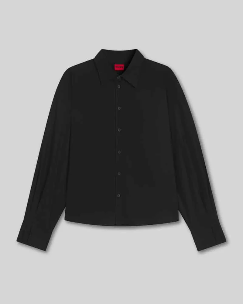 HUGO BOSS Boxy Fit Hemdbluse aus reiner Baumwolle Modell 'ELMA Black