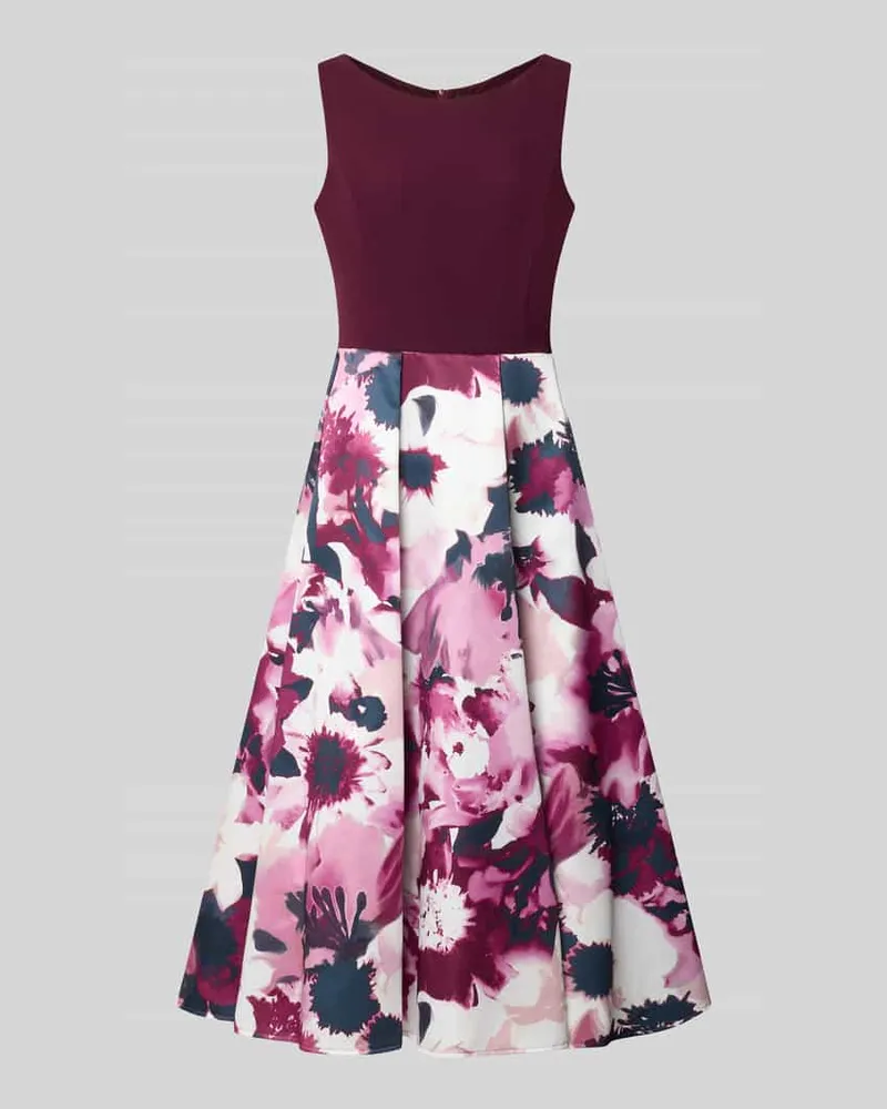 Vera Mont Tailliertes Cocktailkleid mit Allover-Muster Dunkelrot