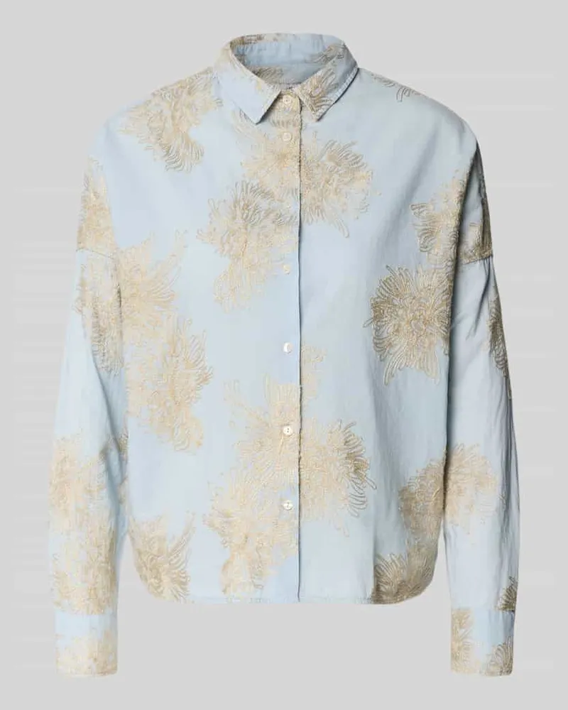 0039 Italy Regular Fit Bluse mit Stitchings Modell 'LUCY Hellblau