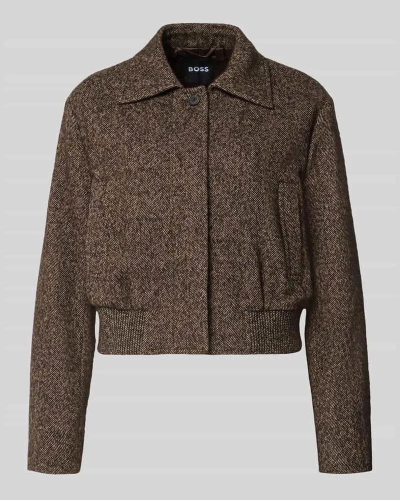 HUGO BOSS Slim Fit Bomberjacke aus Baumwoll-Mix Modell 'Jocalenal Dunkelbraun