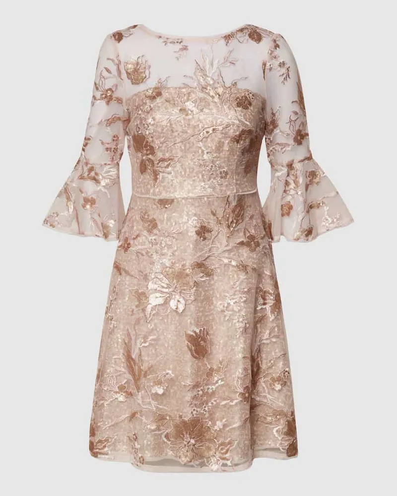 Adrianna Papell Cocktailkleid mit floralen Stickereien und Pailletten Hellrosa