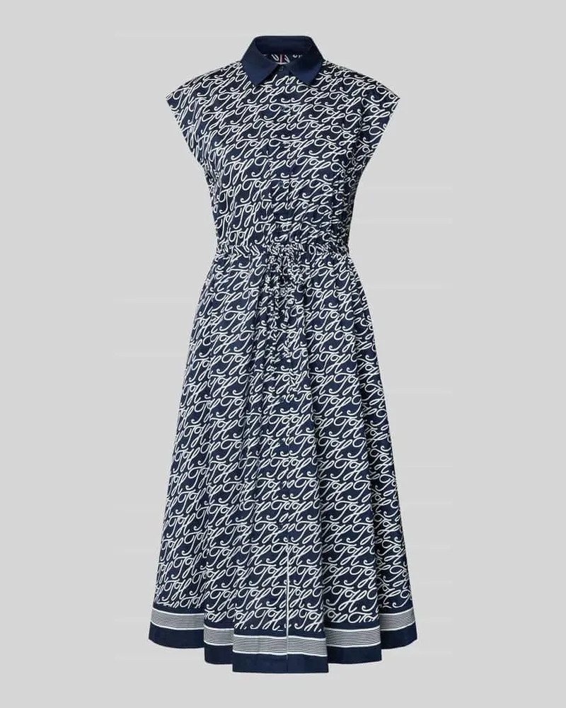 Tommy Hilfiger Hemdblusenkleid in Midi-Länge aus Baumwolle-Seide-Mix Marine