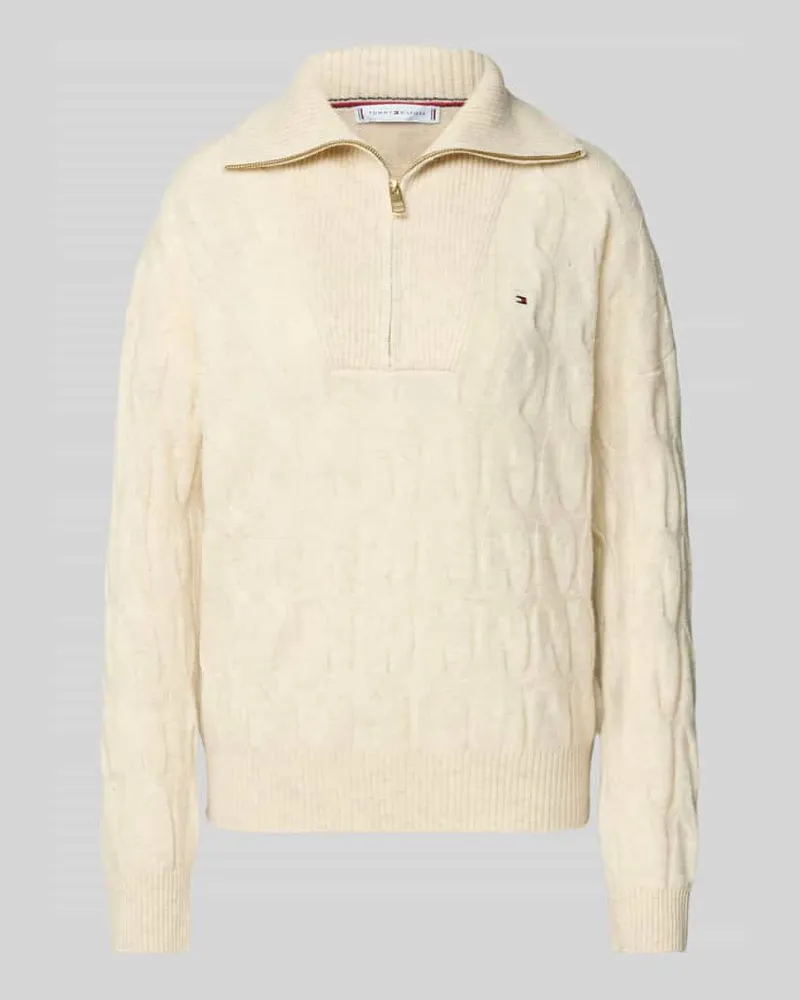 Tommy Hilfiger Regular Fit Strickpullover aus reiner Wolle Ecru