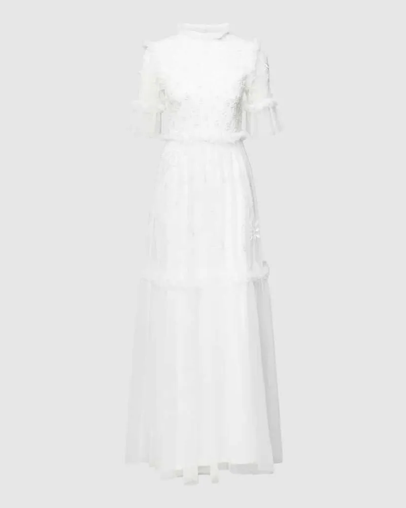Lace & Beads Abendkleid aus Tüll in Maxilänge Offwhite