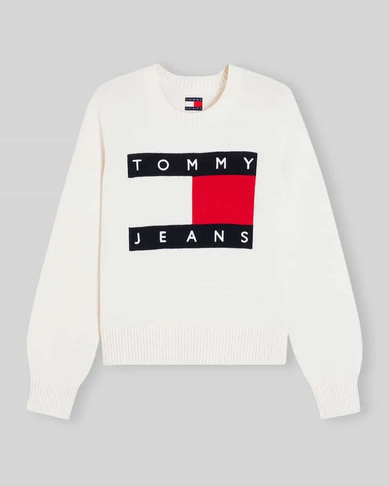 Tommy Hilfiger Regular Fit Pullover aus Baumwoll-Woll-Mix Weiss