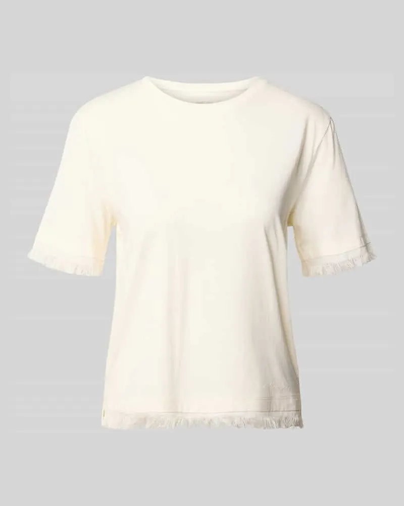 Marc Cain T-Shirt aus Leinen mit Fransen Sand