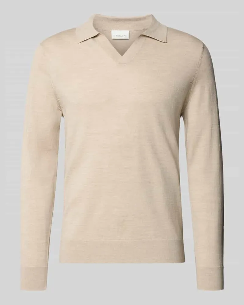 Profuomo Strickpullover mit Polokragen und V-Ausschnitt Beige