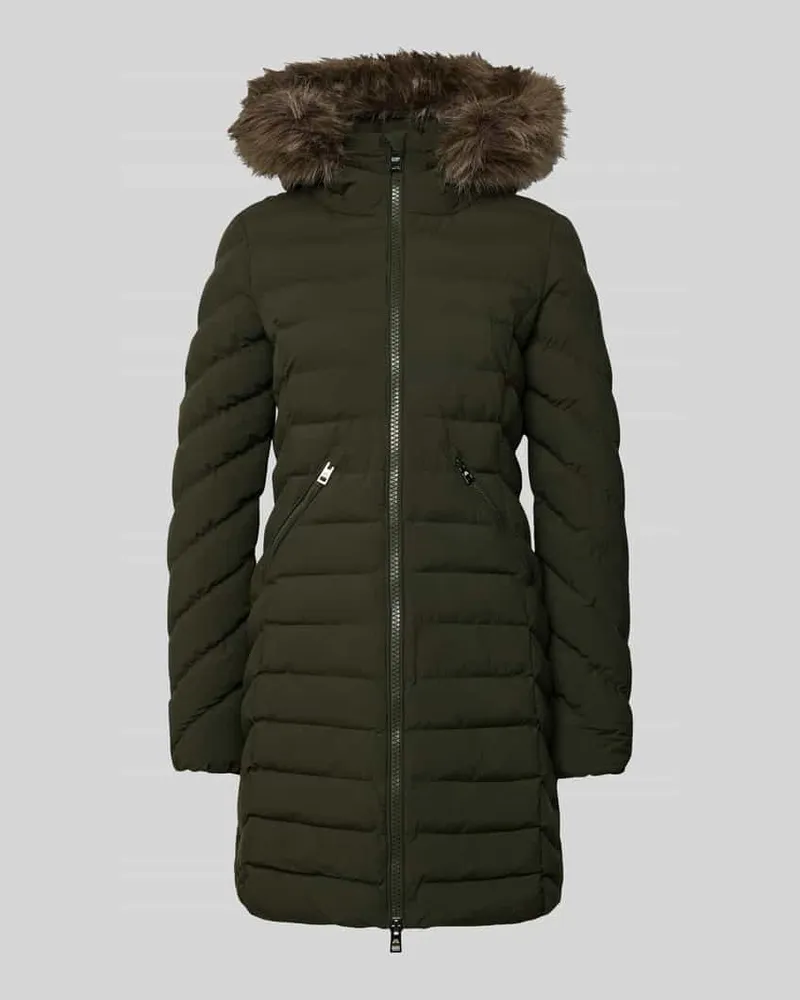 Superdry. Regular Fit Steppmantel mit Kunstfellbesatz Modell 'Fuji Oliv