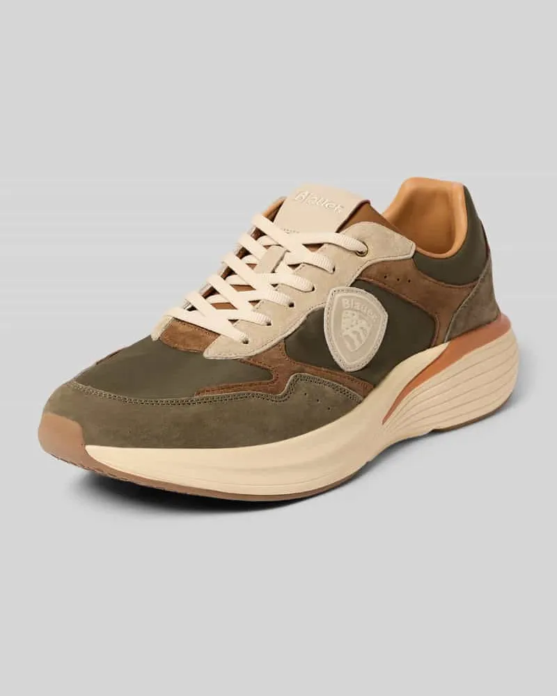 Blauer Sneaker mit Label-Patch und -Prägung Modell 'LANDER02 Oliv