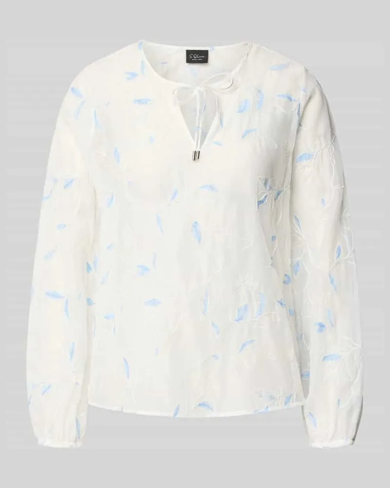 S.Oliver Regular Fit Langarmbluse mit floral Stickereien Weiss