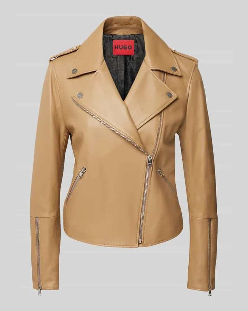 HUGO BOSS Lederjacke mit Reißverschlusstaschen Modell 'Lujana Sand
