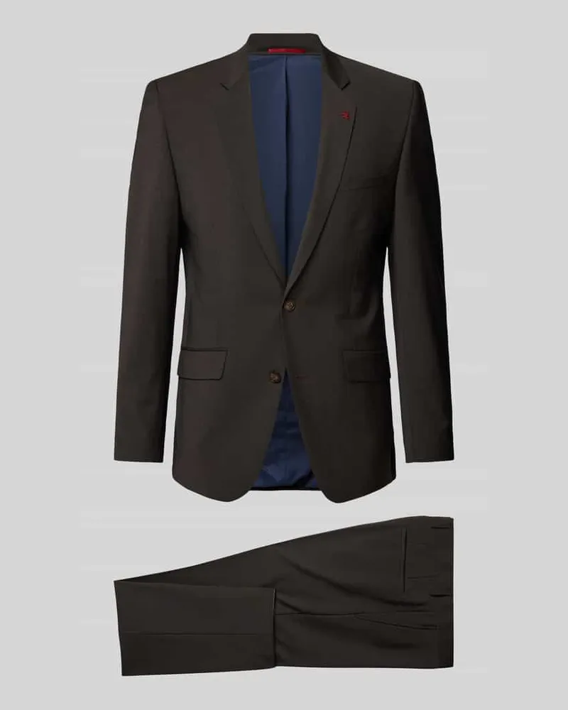 Roy Robson Slim Fit Anzug aus Schurwoll-Mix mit Pin am Revers Dunkelbraun