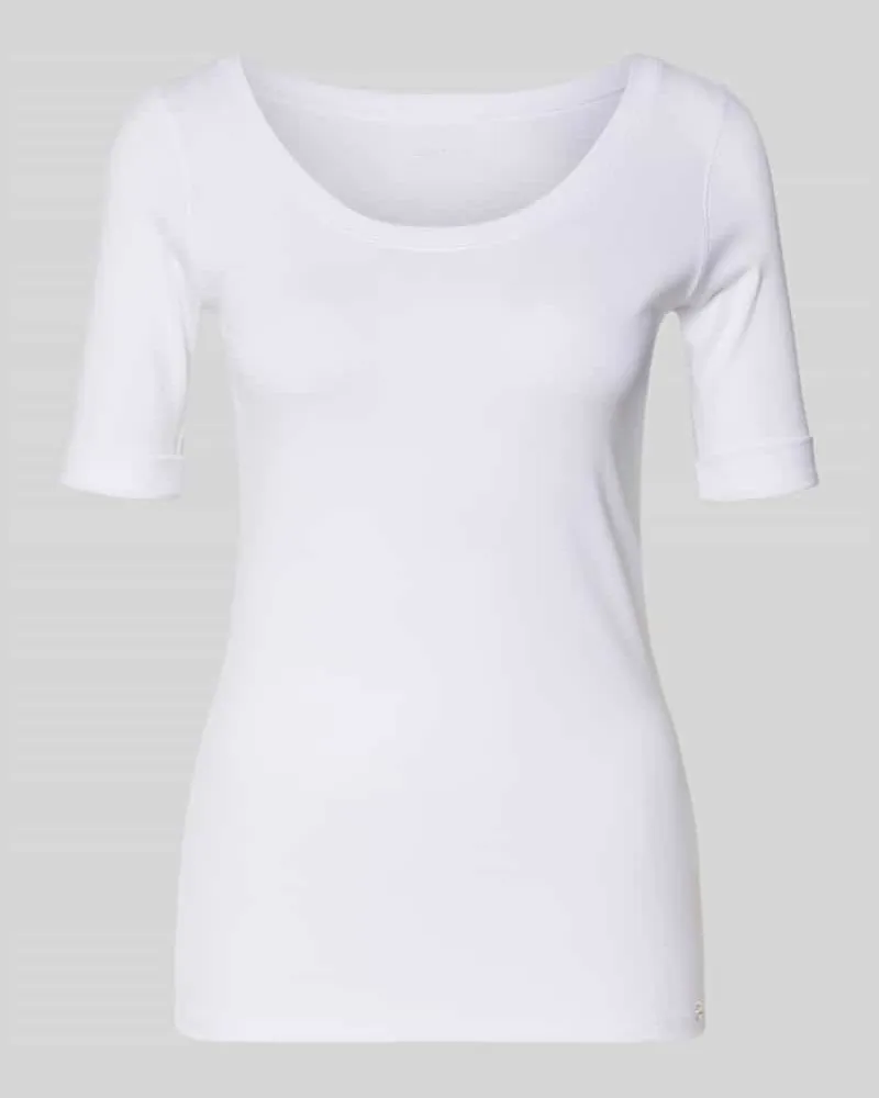 Marc Cain T-Shirt mit Ärmelaufschlag und Rundhalsausschnitt Weiss