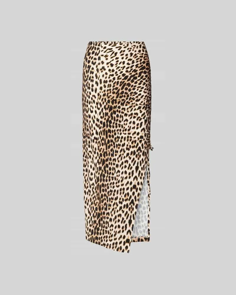 OH APRIL Midirock mit Animal-Print Hellbraun