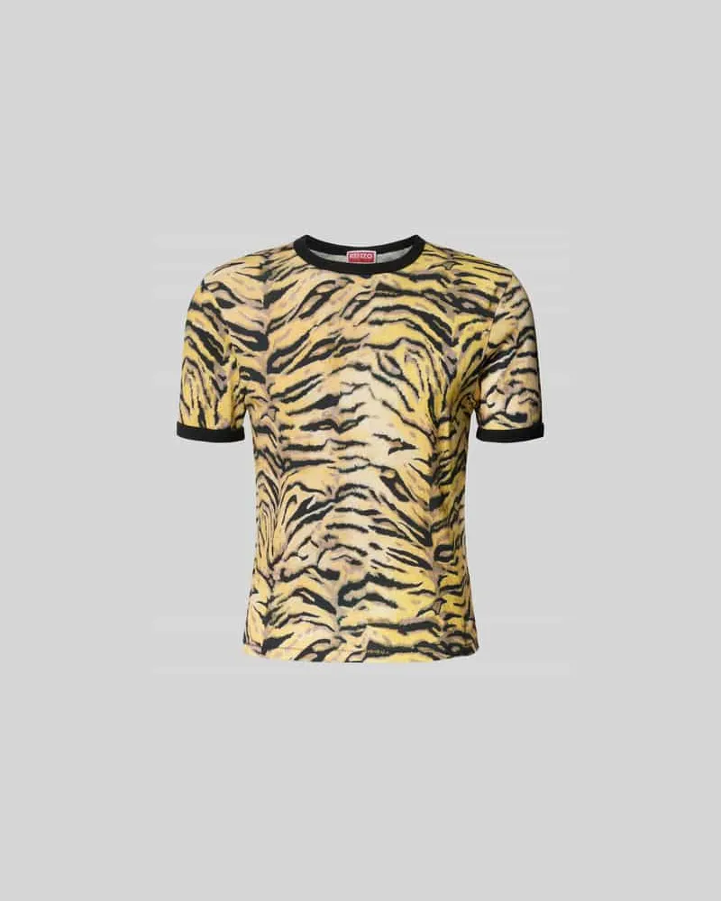 Kenzo T-Shirt mit Allover-Animal-Print Hellgelb