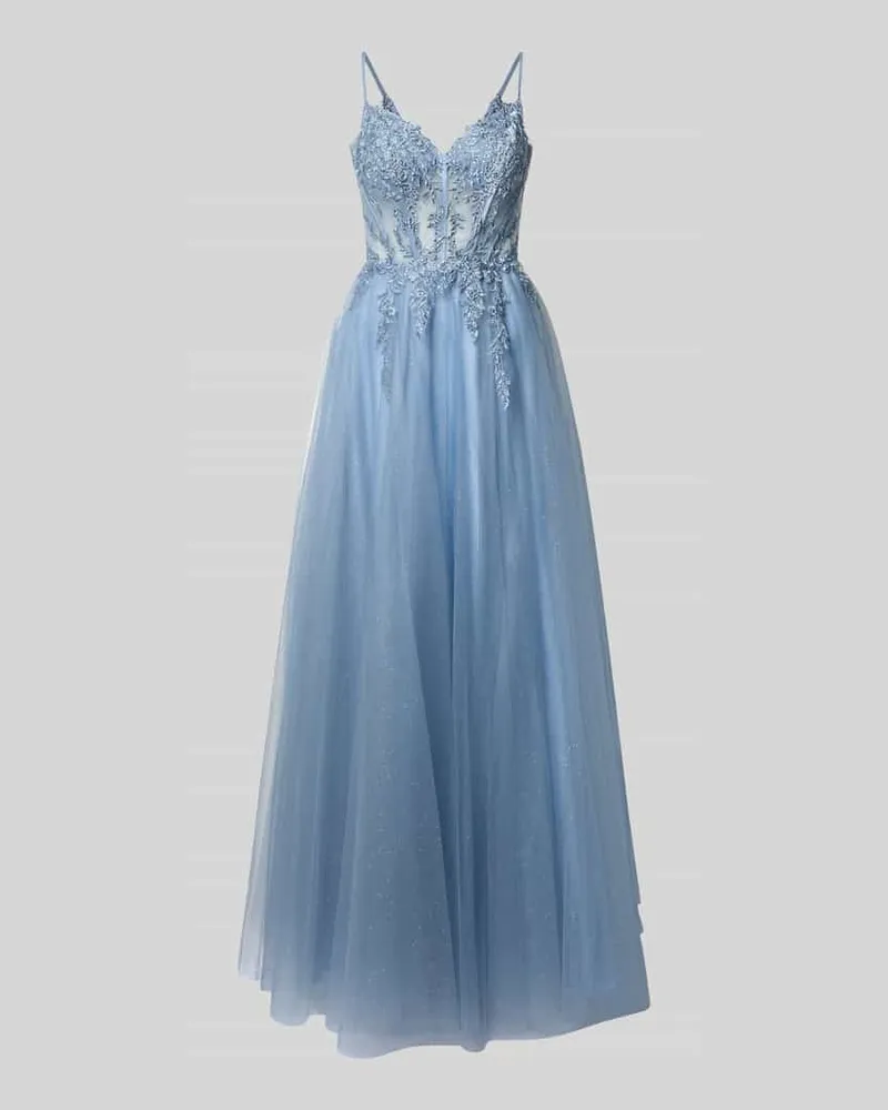 LUXUAR Corsagenkleid mit Stitchings und tiefem Rückenausschnitt Rauchblau