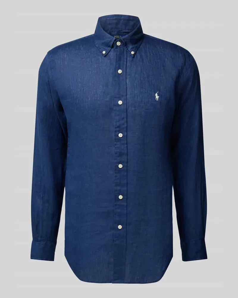 Ralph Lauren Regular Fit Leinenhemd mit Button-Down-Kragen Dunkelblau