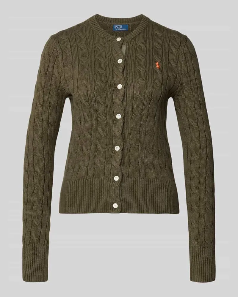 Ralph Lauren Slim Fit Strickjacke mit Logo-Stitching Oliv