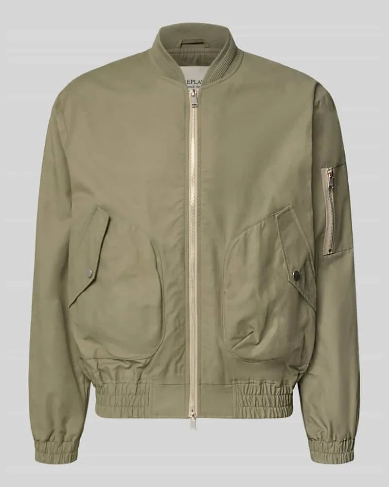 Replay Bomberjacke mit Reißverschlusstasche am Ärmel Oliv