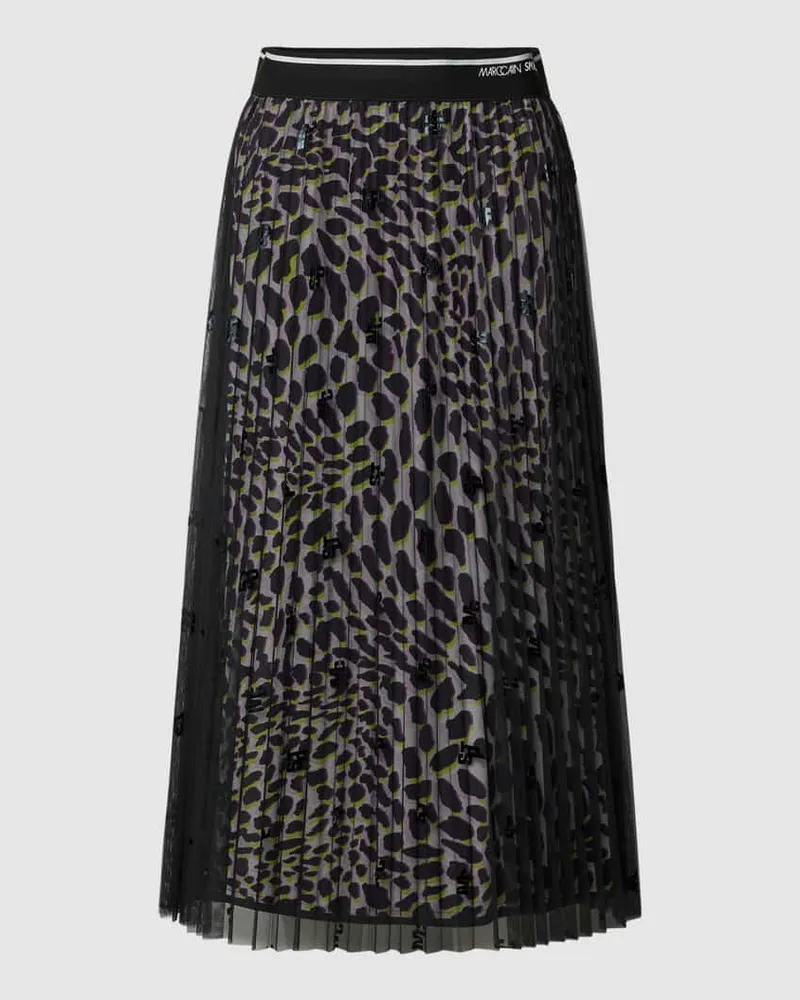 Marc Cain Midirock mit Label- und Animal-Print Black