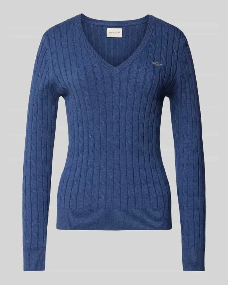 Gant Strickpullover mit Label-Stitching Rauchblau