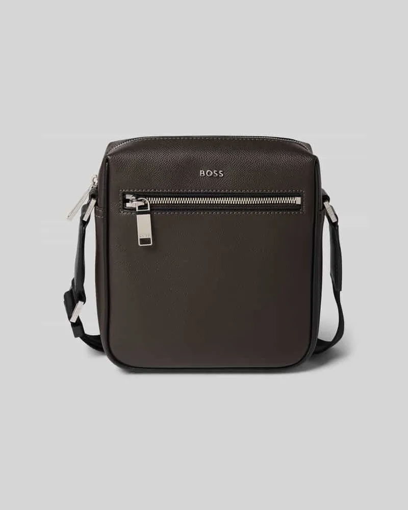 HUGO BOSS Reporter-Tasche aus genarbtem Leder Modell 'DAXTER_NS zip Dunkelbraun