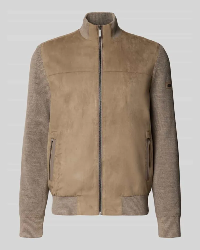 Bugatti Strickjacke mit Reißverschluss und Label-Detail Beige