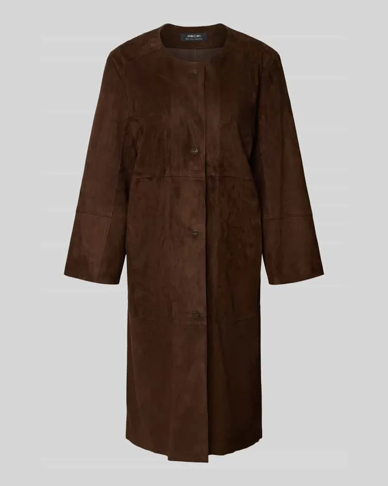 Marc Cain Regular Fit Ledermantel mit Rundhalsausschnitt und Knopfleiste Mittelbraun