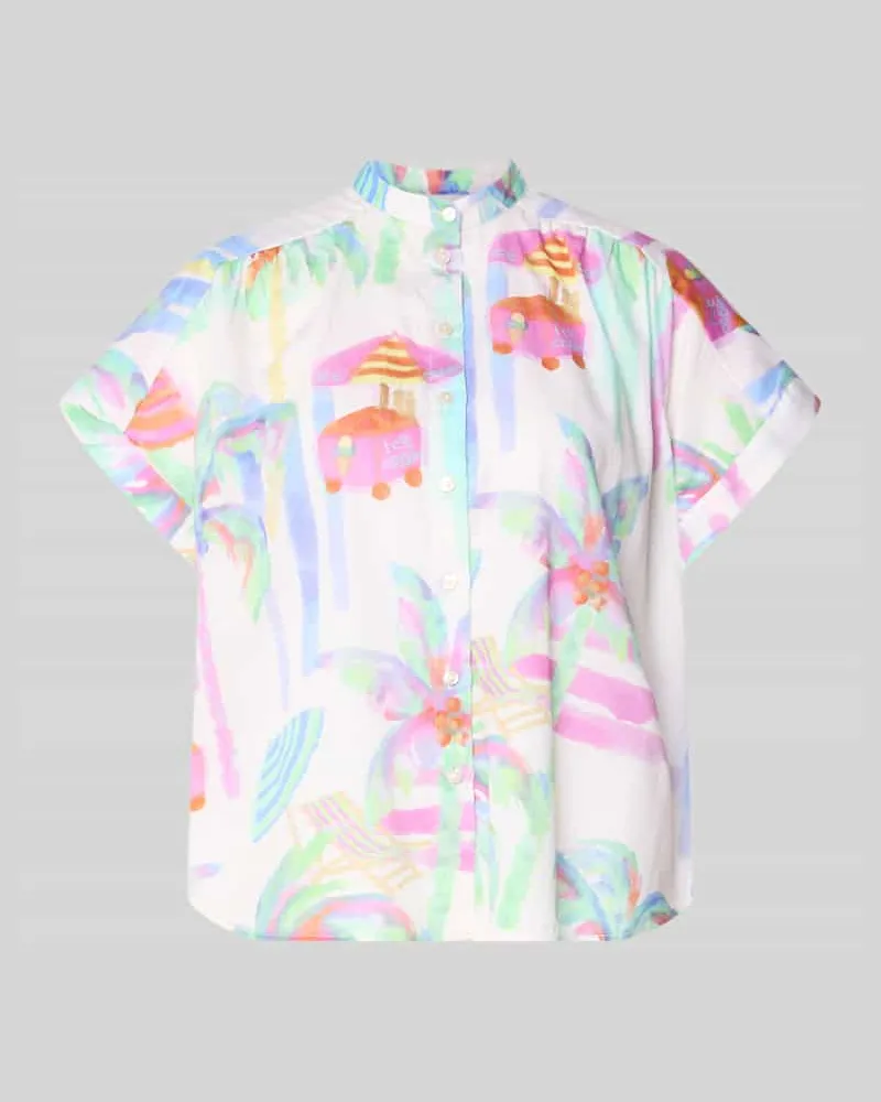 Milano Italy Regular Fit Bluse im Allover-Look mit Stehkragen Offwhite