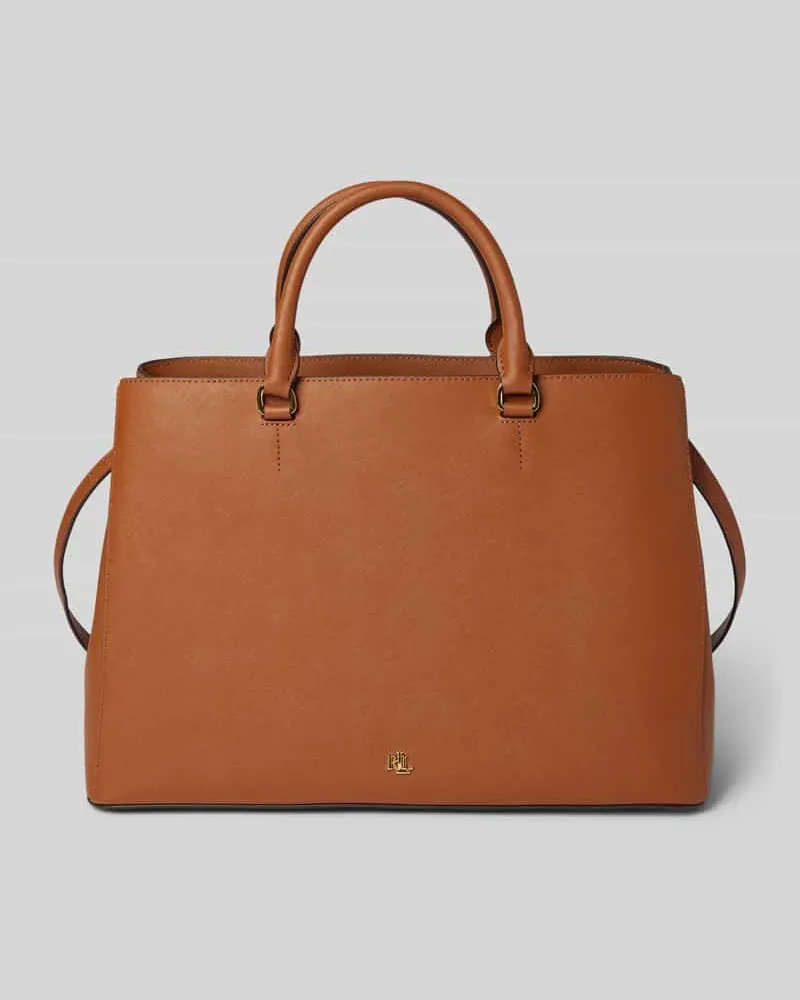 Ralph Lauren Lederhandtasche mit Label-Print Modell 'HANNA Cognac