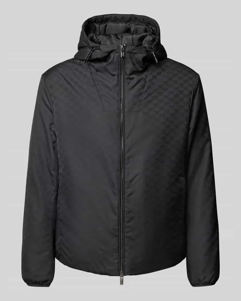 Emporio Armani Jacke mit Logo-Muster und Zweiwege-Reißverschluss Black