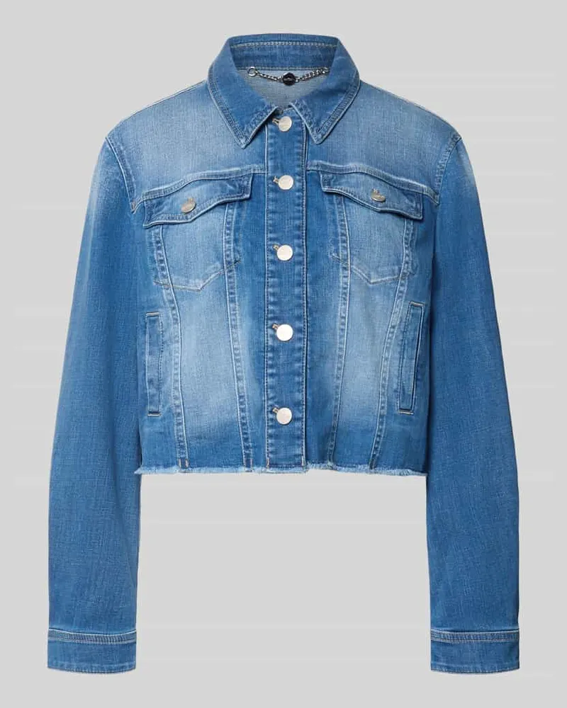 Marc Cain Cropped Jeansjacke mit Fransen Blau