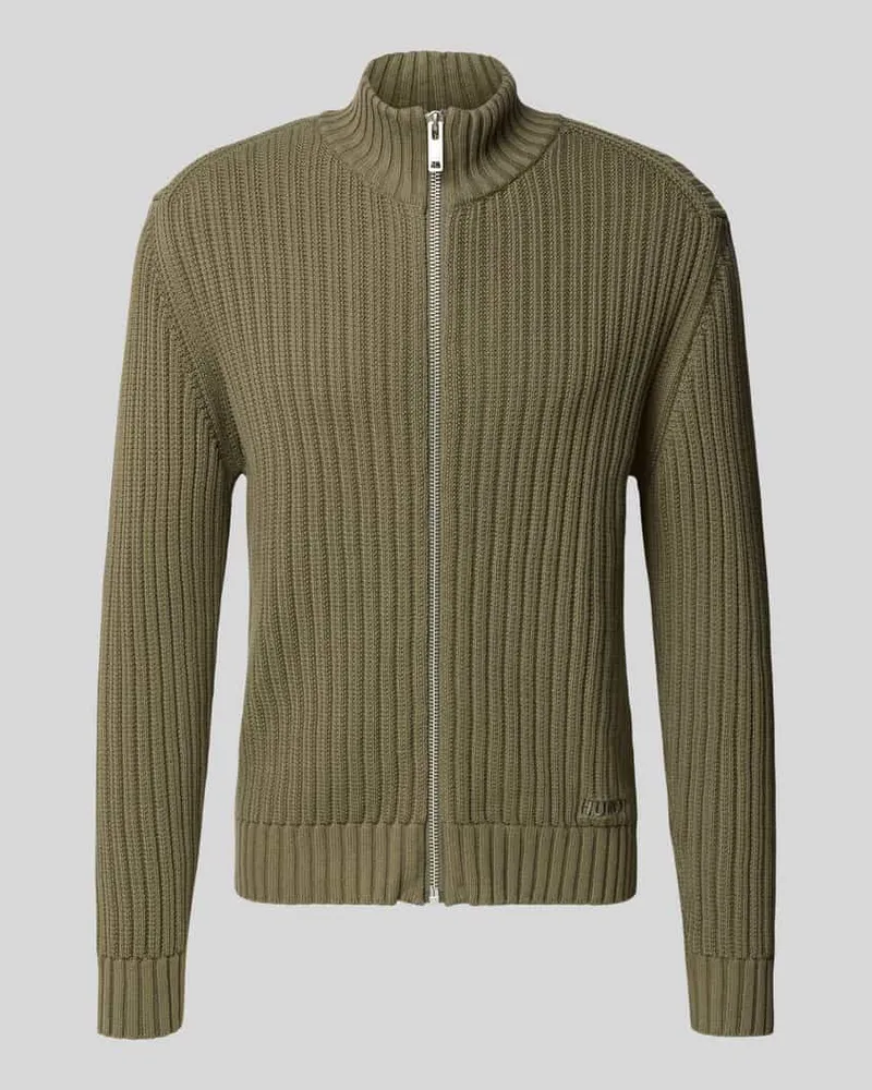HUGO BOSS Regular Fit Strickjacke aus rerippter Baumwolle Modell 'SRITON Taupe