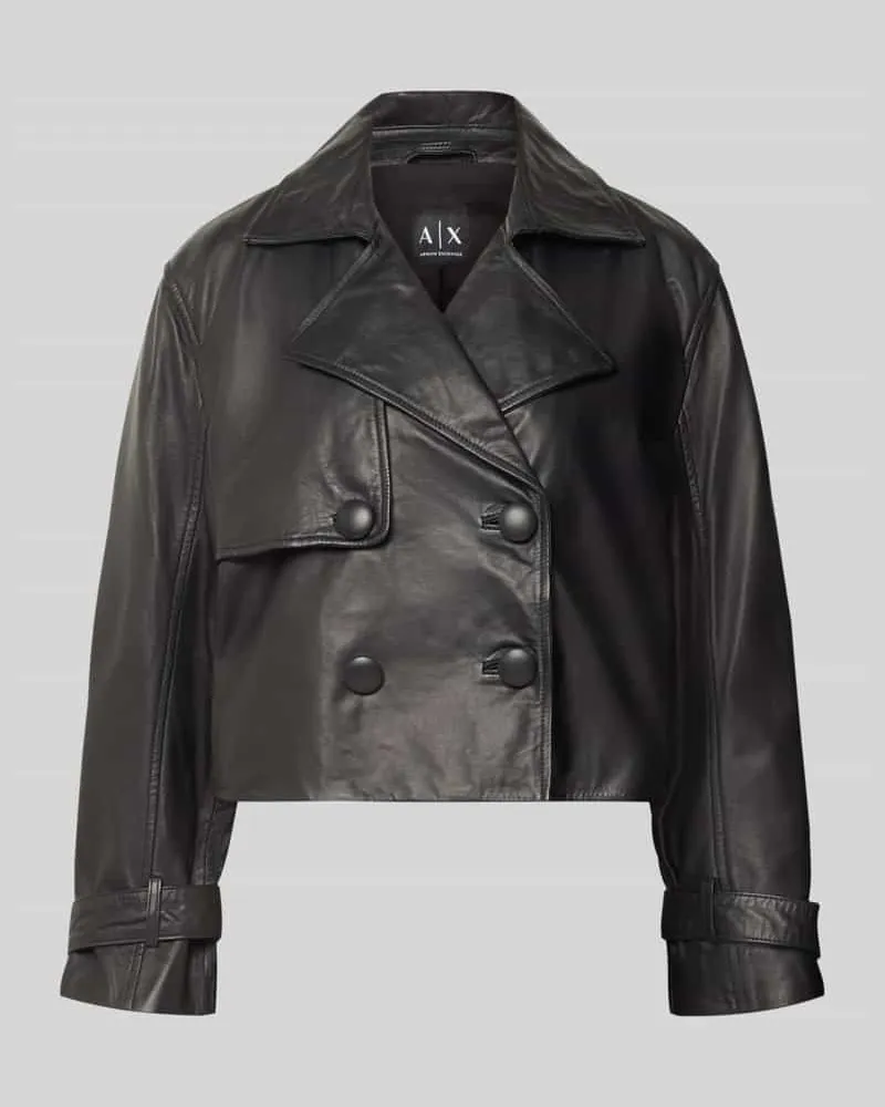 Armani Exchange Cropped Lederjacke aus echtem Leder Black