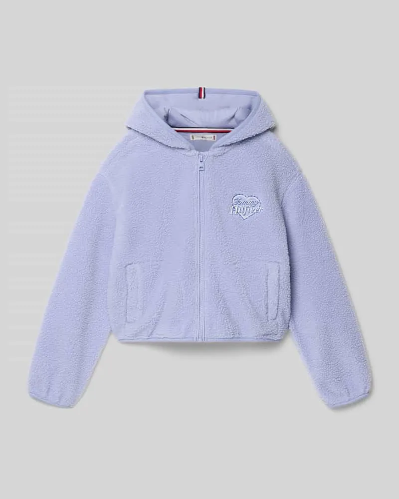 Tommy Hilfiger Regular Fit Sweatjacke in Teddyfell-Optik Flieder
