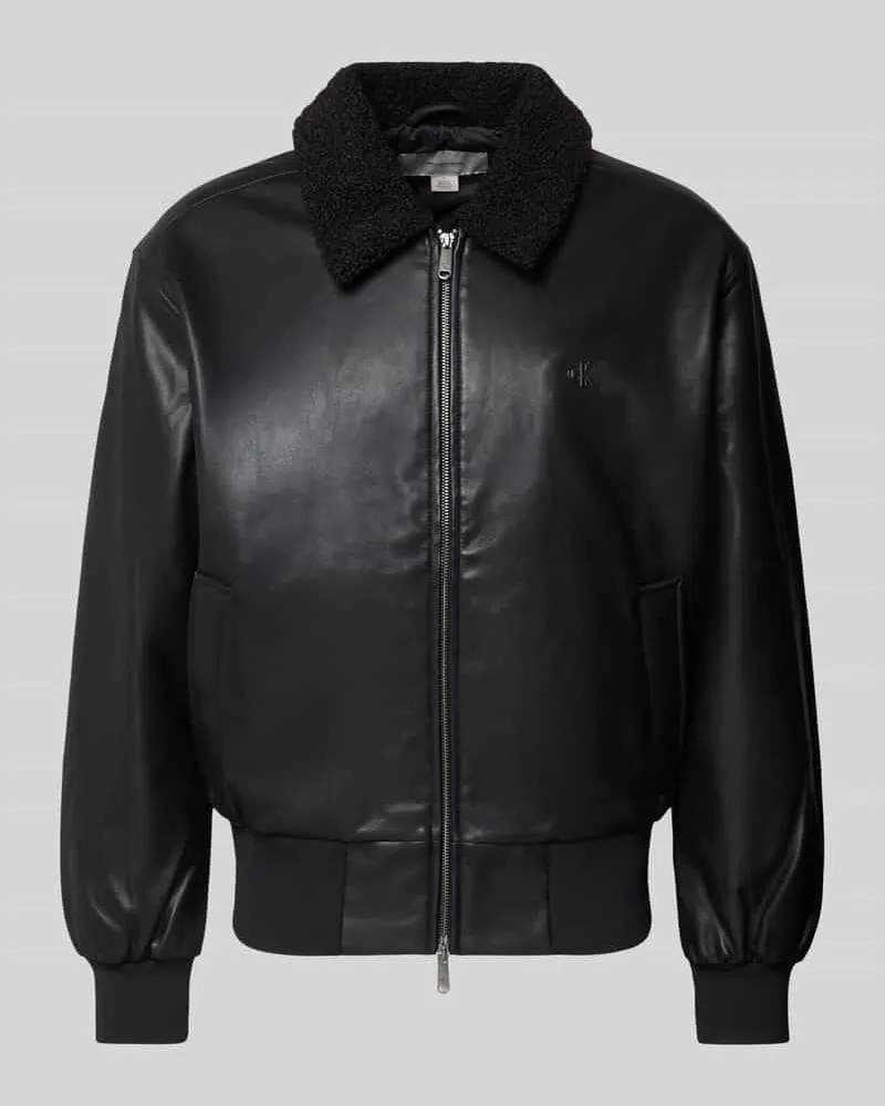 Calvin Klein Regular Fit Jacke in Leder-Optik mit Umlegekragen Black