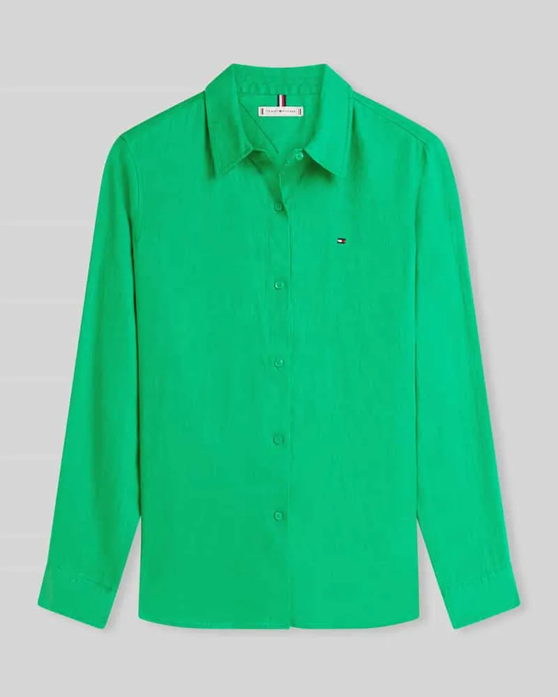 Tommy Hilfiger Relaxed Fit Langarmbluse aus reinem Leinen Gruen