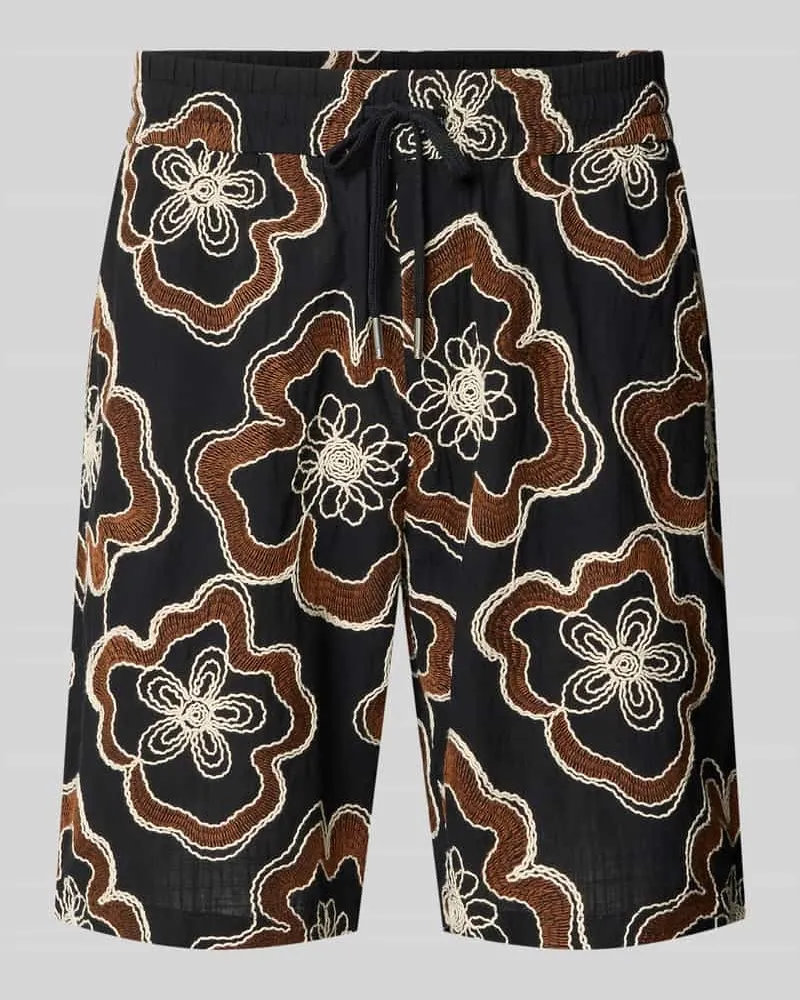 Antony Morato Straight Fit Shorts mit floralem Allover-Stitching Black
