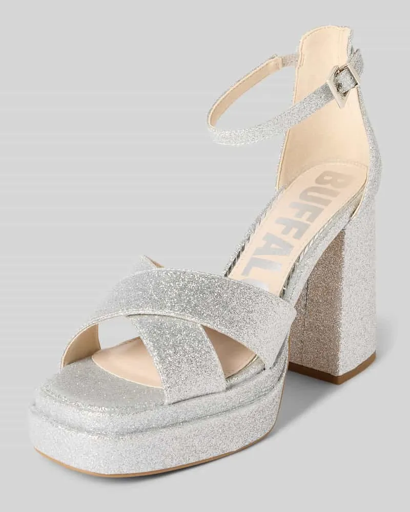 Buffalo Sandalette aus Leder mit Blockabsatz Modell 'MAY Silber