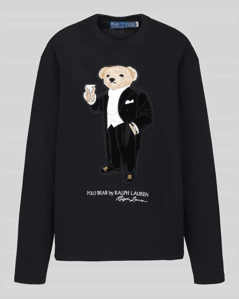 Ralph Lauren Langarmshirt mit besticktem Bärenmotiv Black