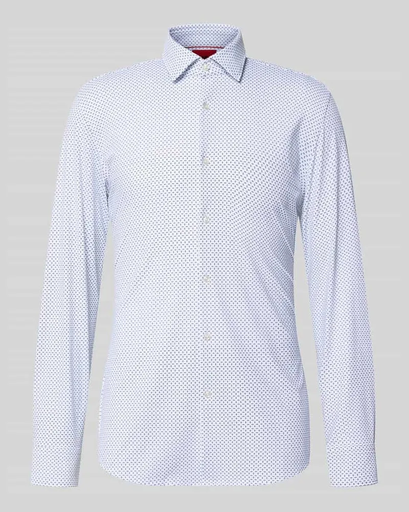 HUGO BOSS Slim Fit Businesshemd mit Allover-Print Weiss