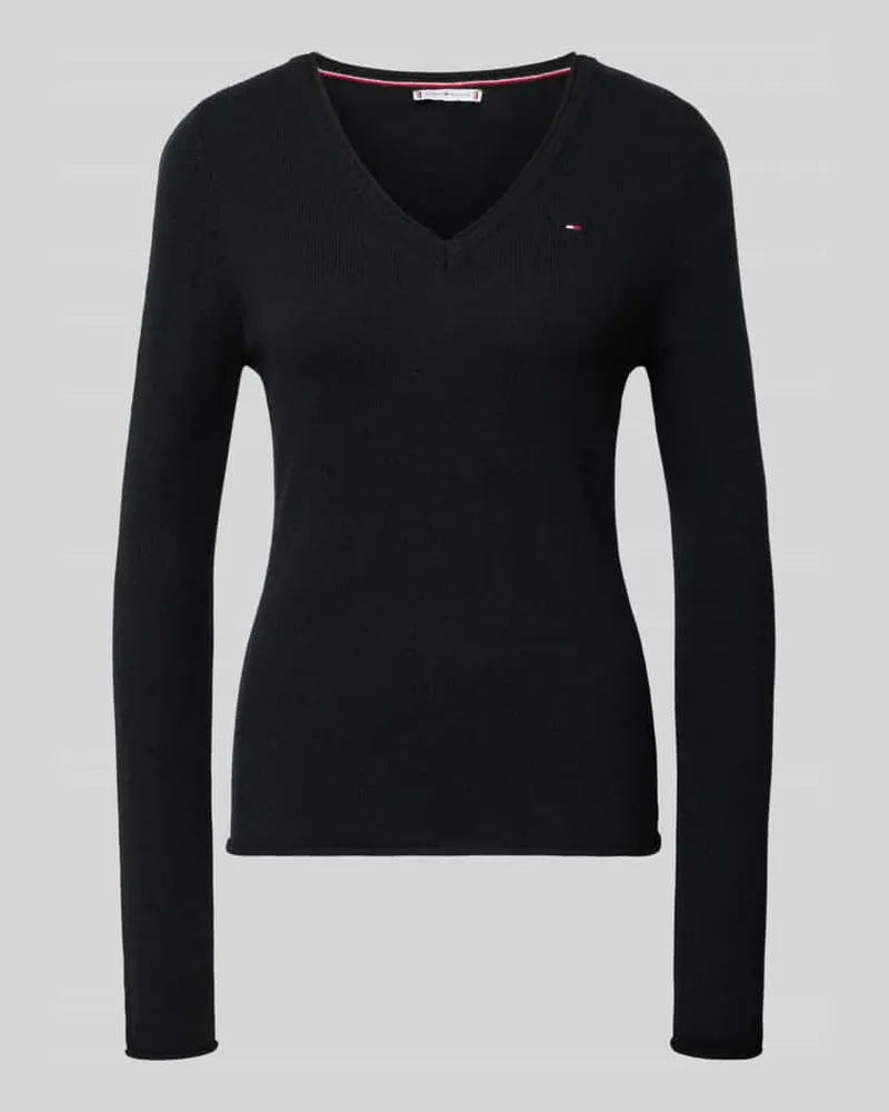 Tommy Hilfiger Slim Fit Strickpullover aus reiner Wolle Black