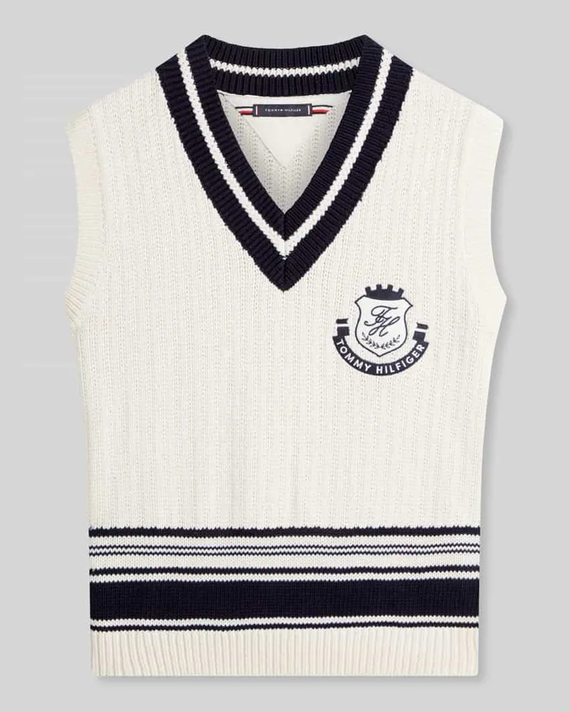 Tommy Hilfiger Strickpullunder mit Wappen Logo Stitching aus reiner Baumwolle Offwhite
