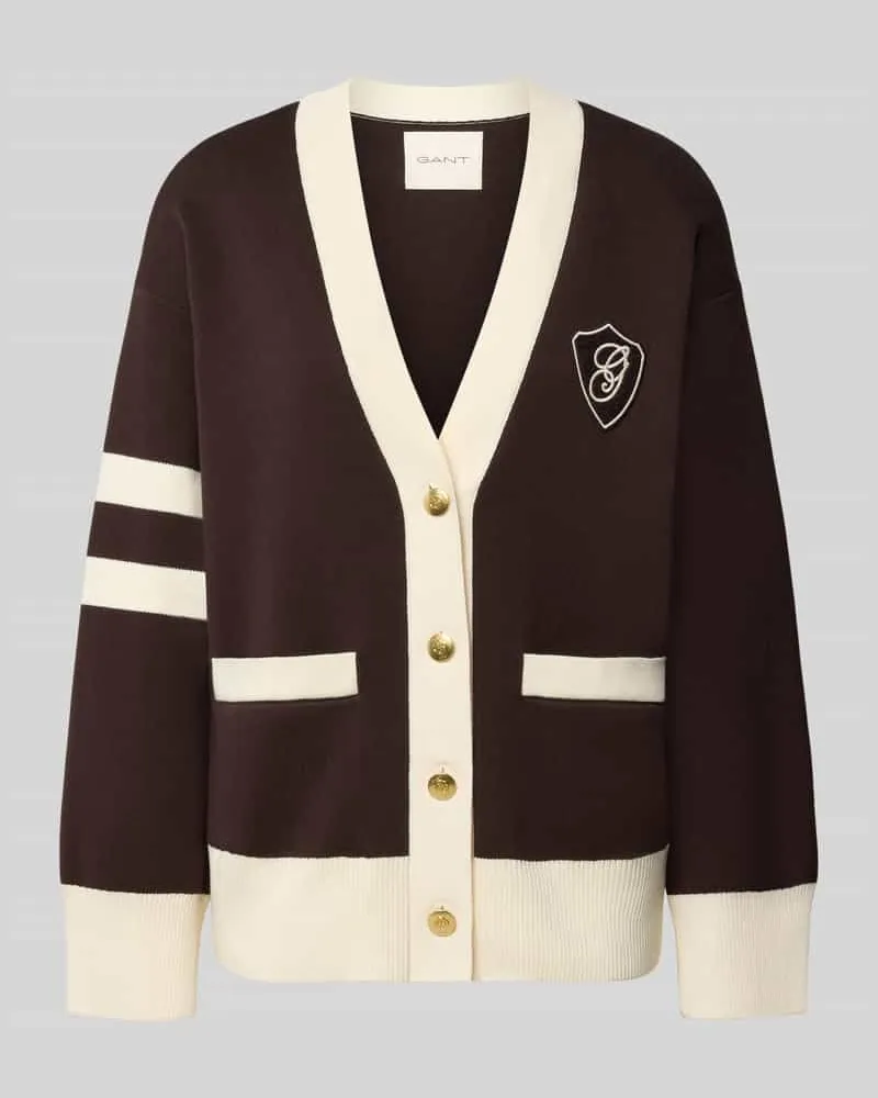 Gant Relaxed Fit Strickjacke aus reiner Baumwolle Dunkelbraun