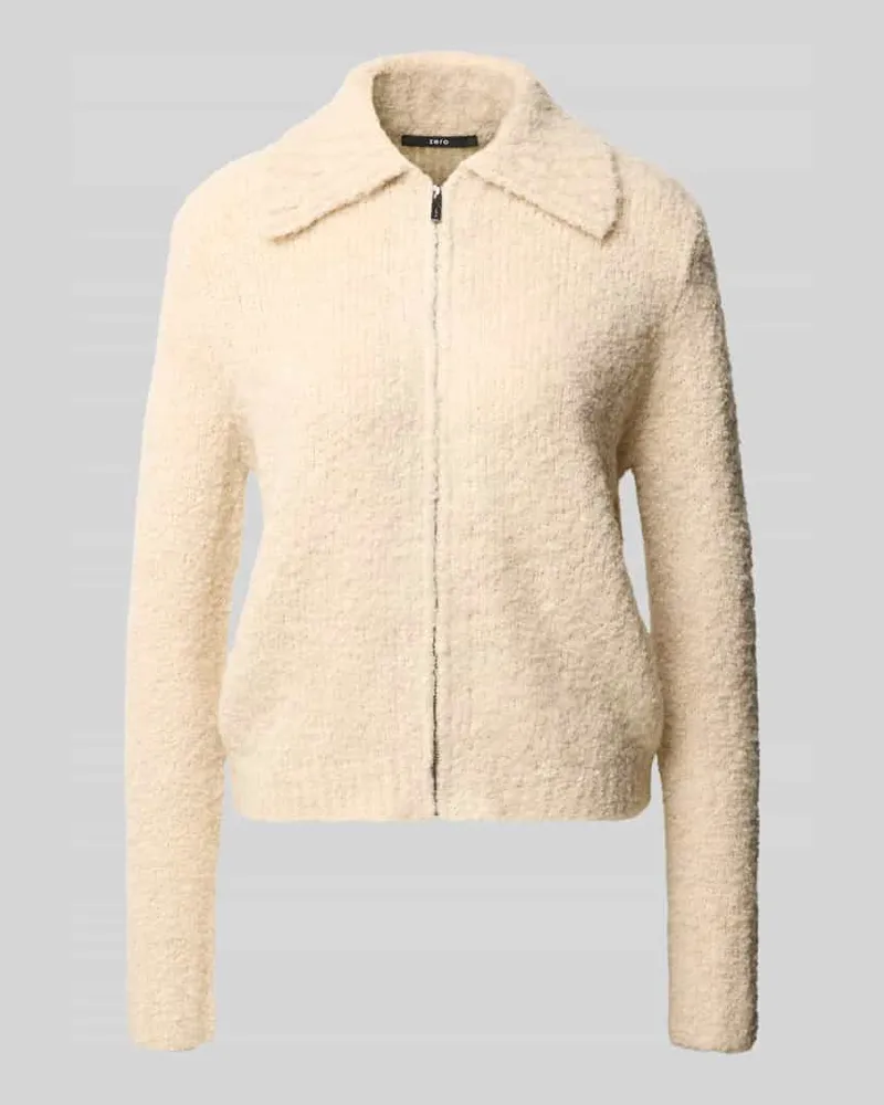 ZERO Regular Fit Strickjacke mit Umlegekragen Ecru