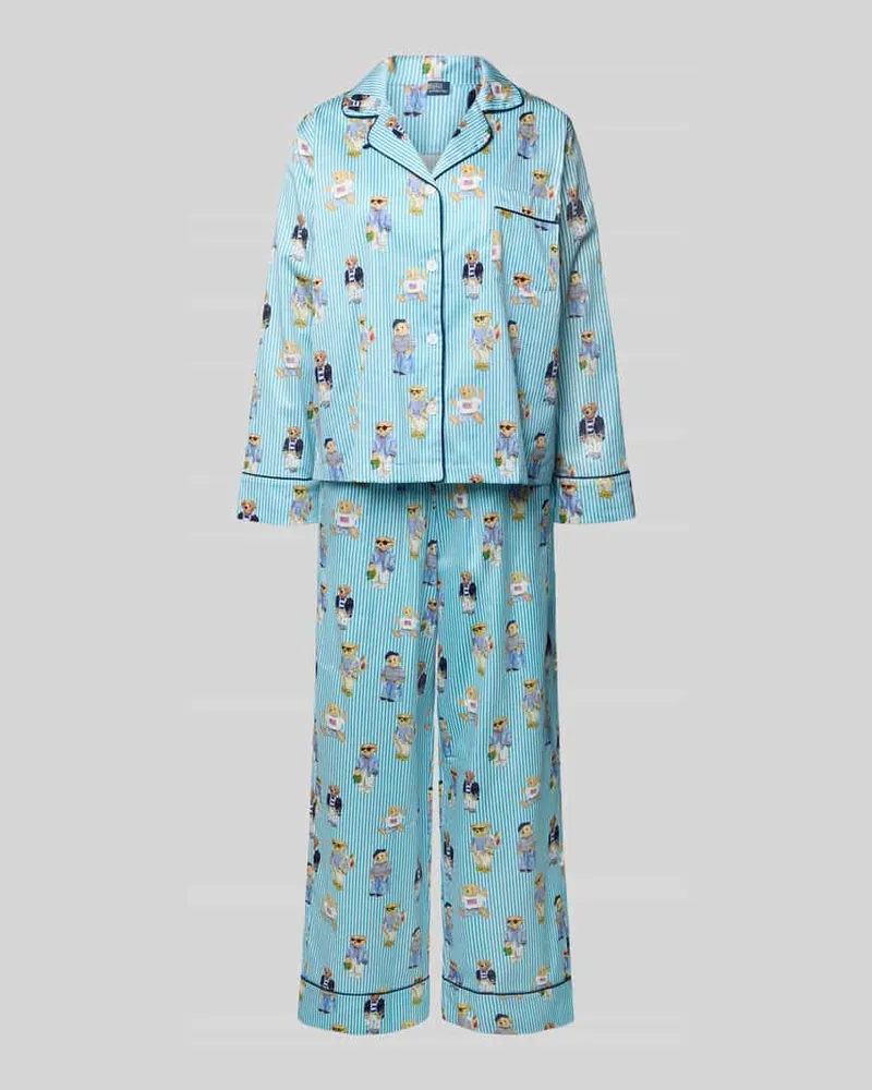Ralph Lauren Comfort Fit Pyjama aus reiner Baumwolle Modell 'Iconic Bear Aqua