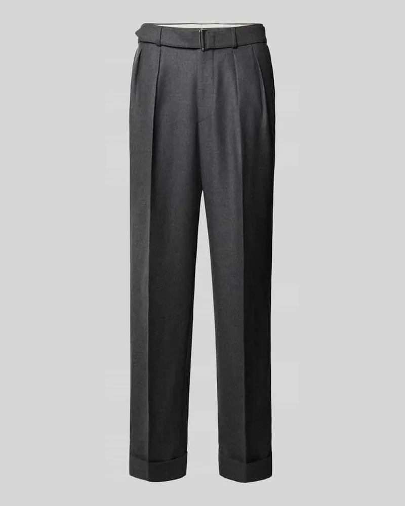 Officine Generale Regular Fit Bundfaltenhose aus Schurwolle mit Umschlagabschluss Dunkelgrau